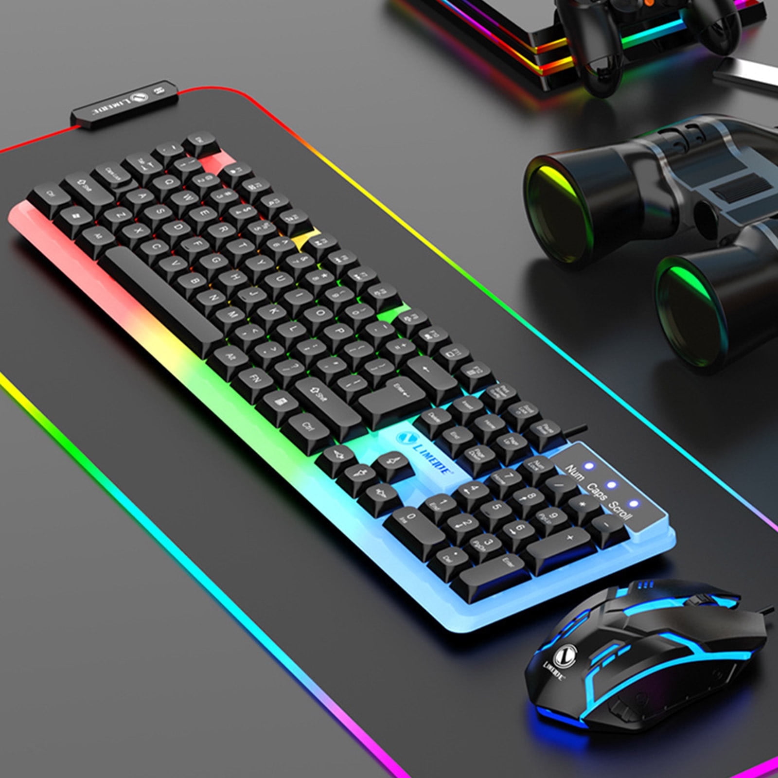Jwputqe Luminous Keyboard and Mouse Set Hovering Keyboard Mechanical Feeling Gaming Mouse and Keyboard Colourful RGB Lights Wired Keyboard Wired Mouse